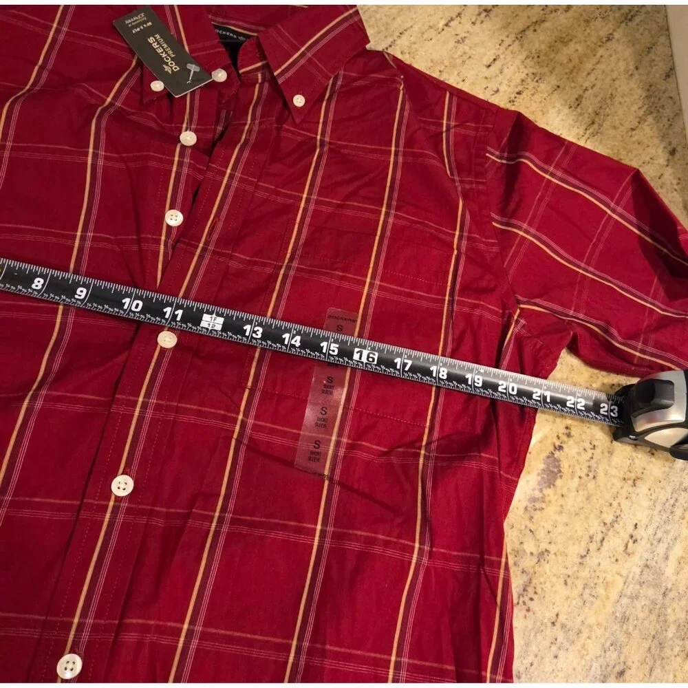 New! Lot of 2 Dockers Men’s S 14-14.5 Red Plaid & Yellow Button Down Shirts - Picture 3 of 13